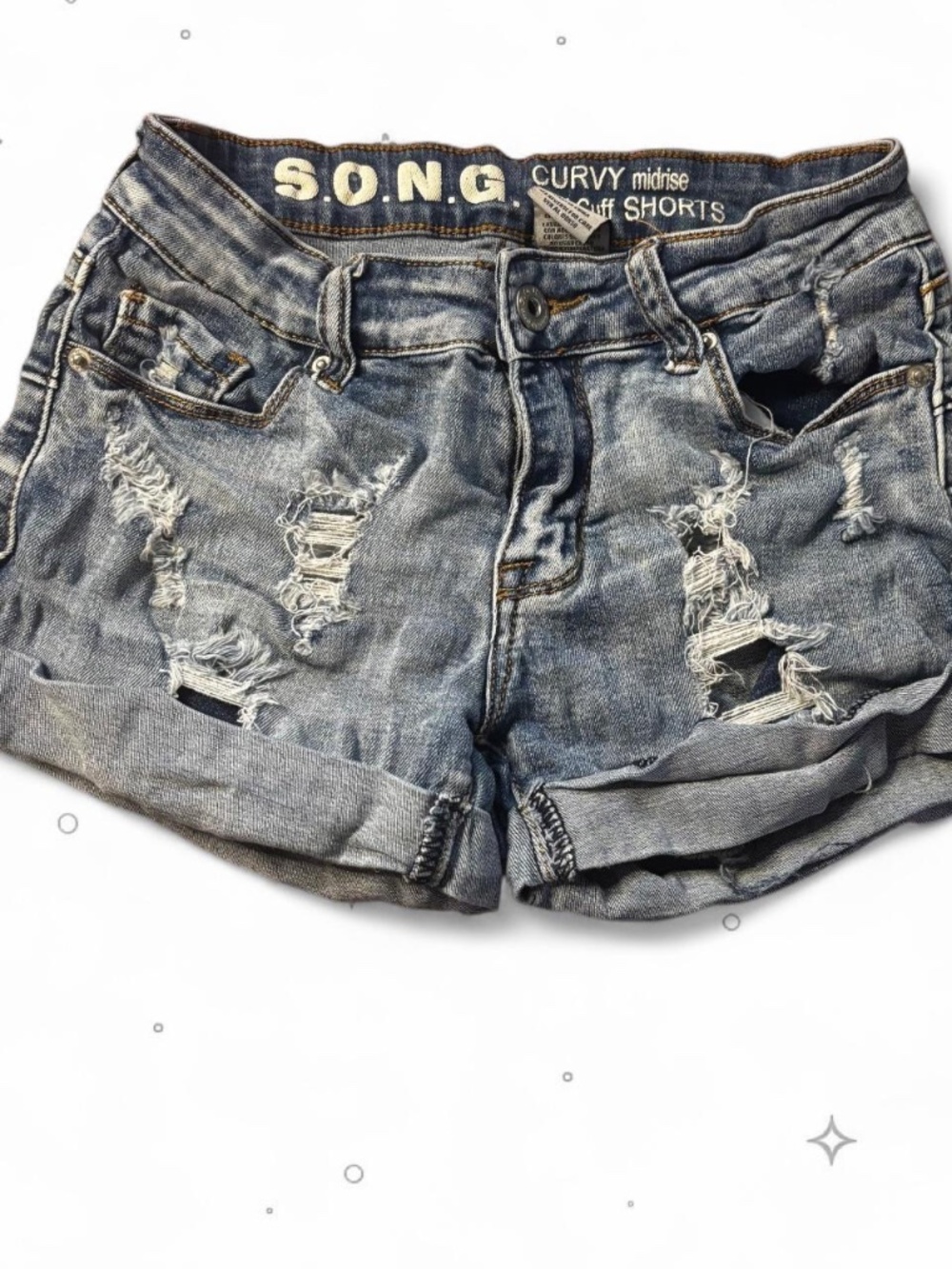 S.O.N.G. Curvy Midrise Distressed Denim Jean Shorts Size 0 24